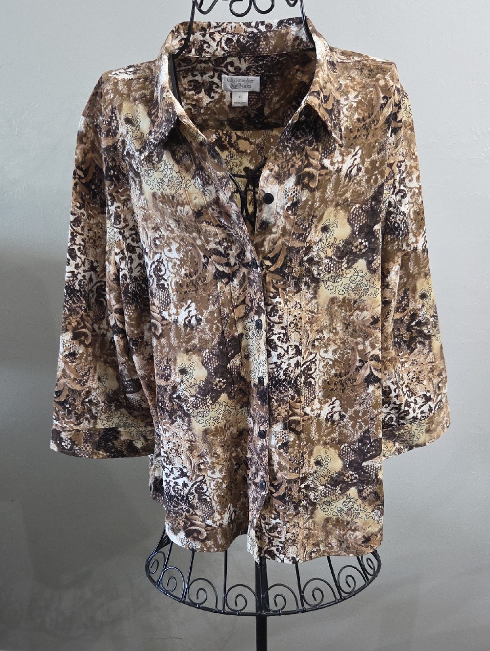 Christopher & Banks Brown and Tan Printed Button-Up Top